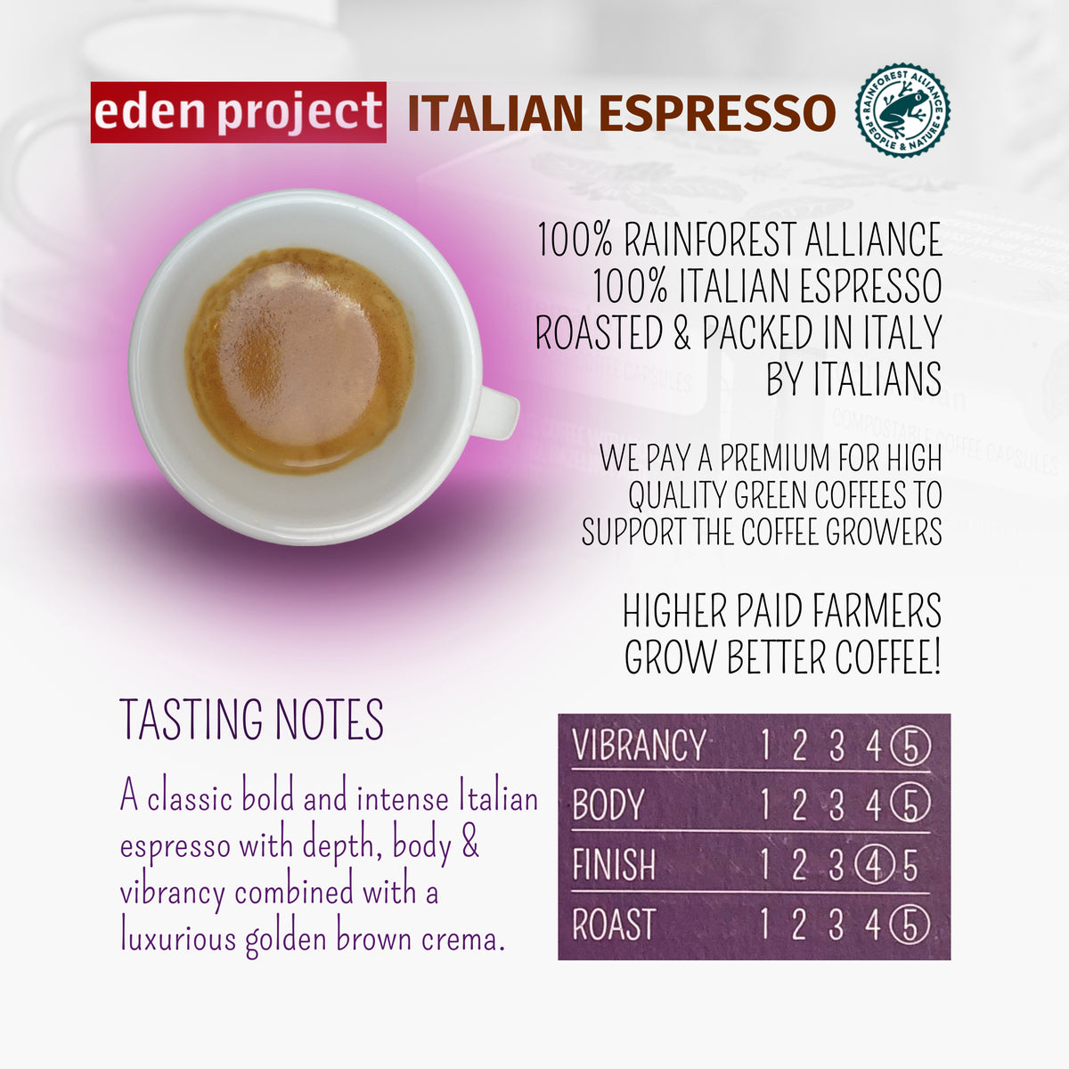 THE EDEN PROJECT - Italian Espresso RFA - EXTRA VALUE 100 POD PACK - P ...